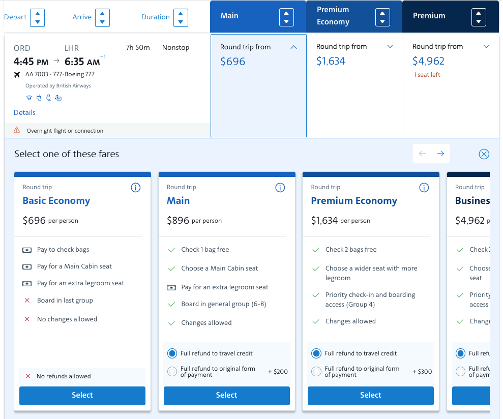 aa basic british airways
